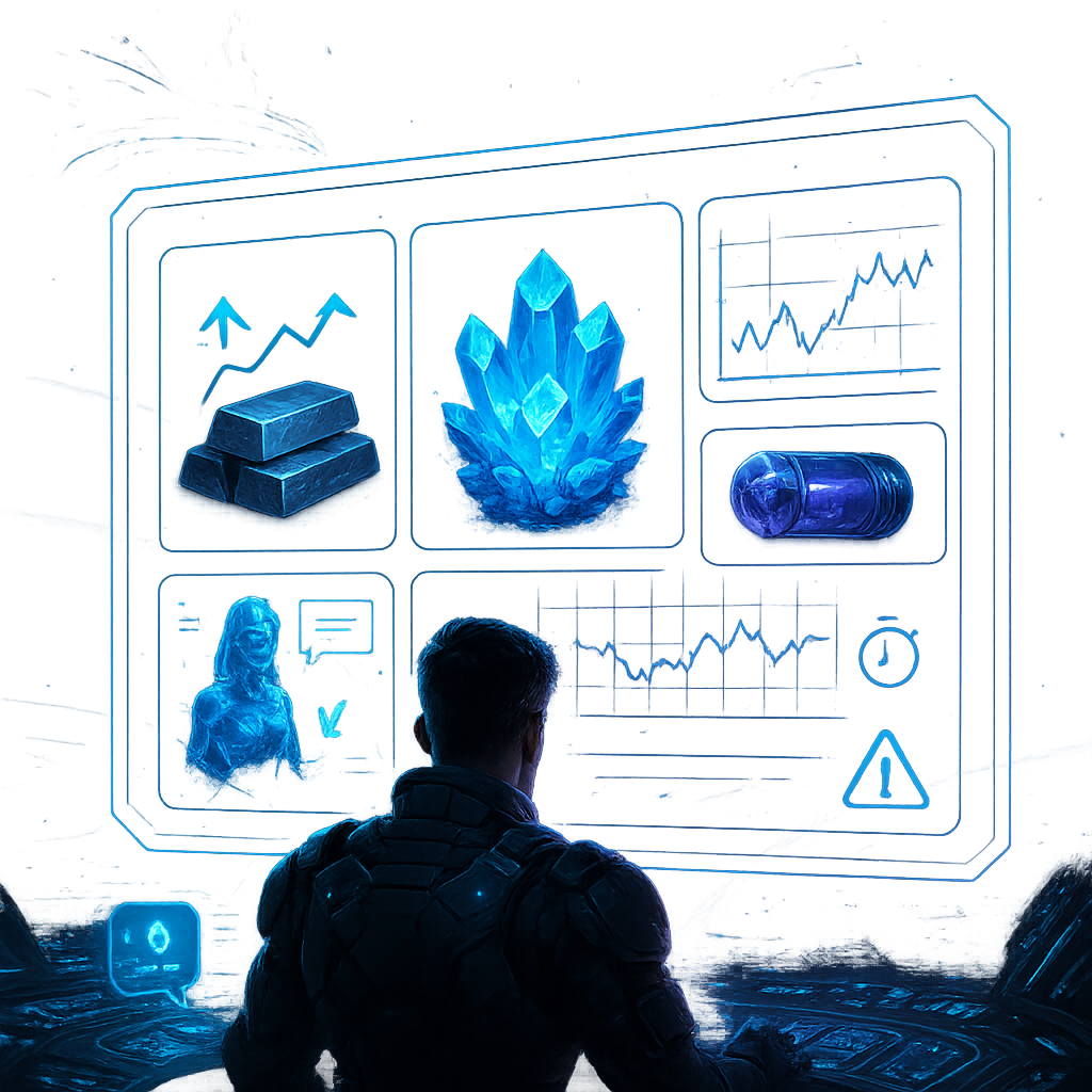 Bolsa de recursos en War for Galaxy: cómo no perder el 5% del depósito y leer las señales del mercado