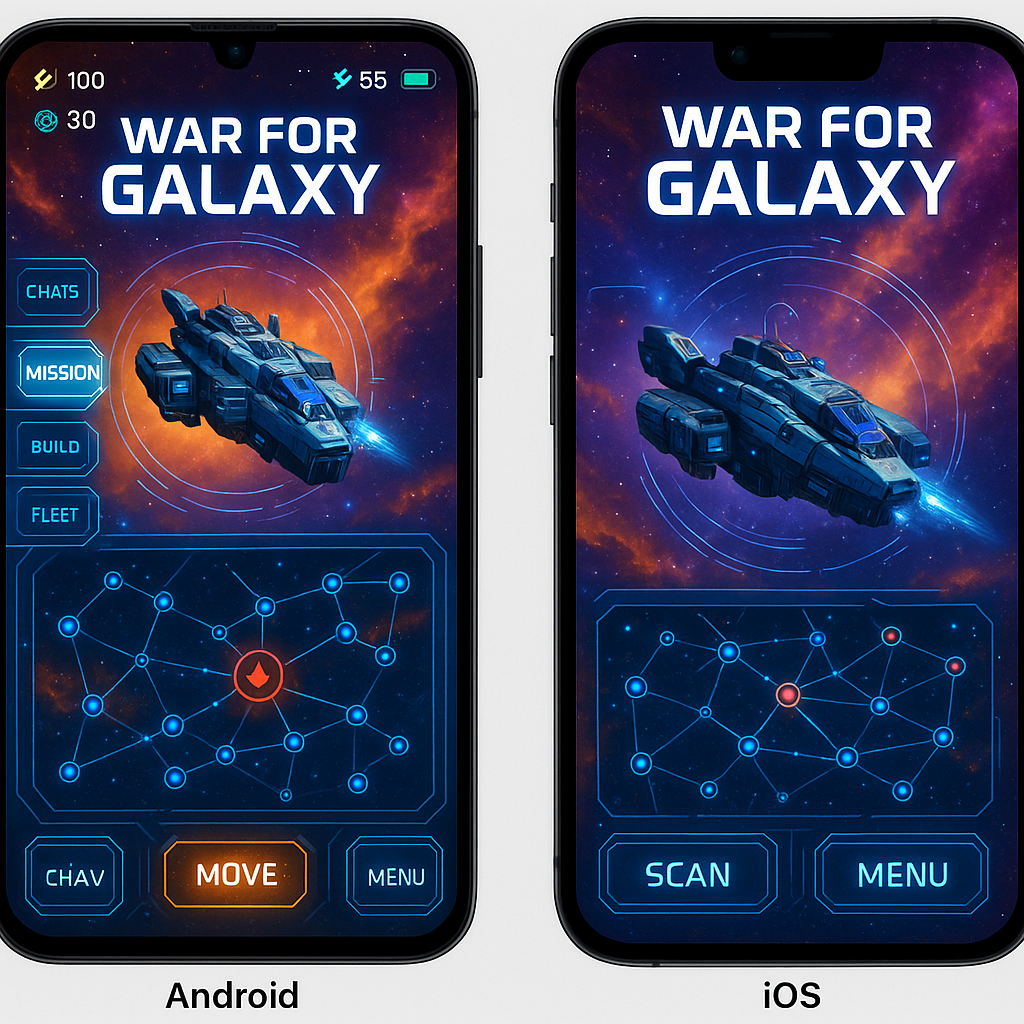 War for Galaxy: Mobile Versions for Android and iOS — Interface and Features Comparison
