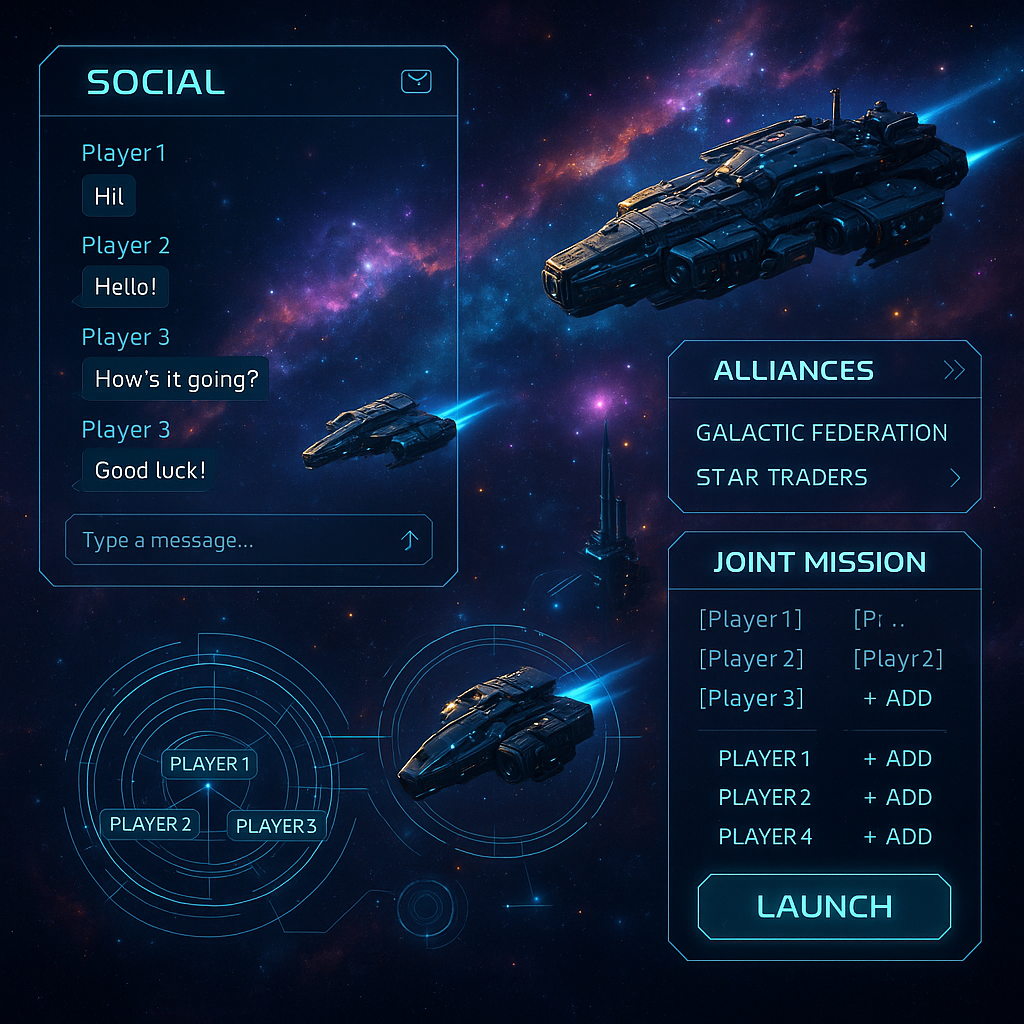 War for Galaxy: социальные функции и взаимодействие игроков — обзор чата, альянсов и совместных миссий