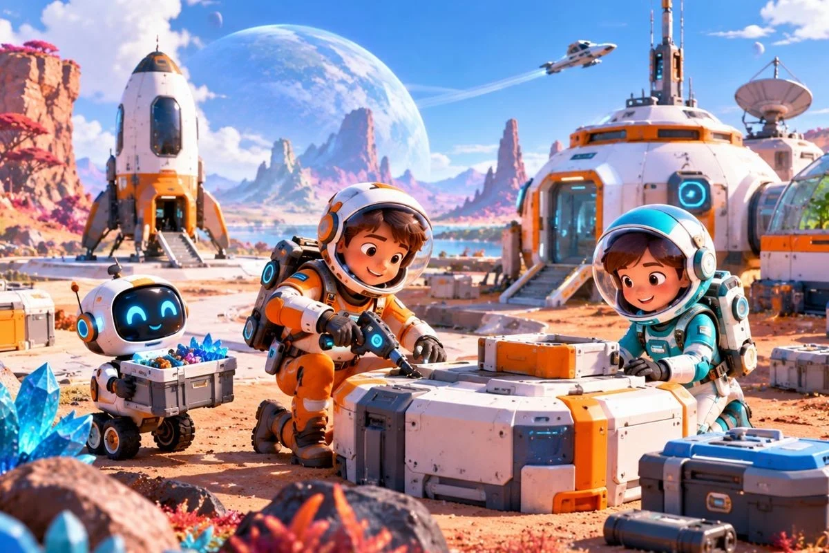 Детские игры про космос с исследованием и строительством баз